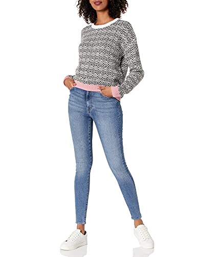 Cable Stitch Women's Geometric Diamond Jacquard Sweater Multi-Black X-Large #TOP3