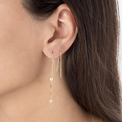Jewelryist 14K Yellow Solid Gold Disc Dangle Drop Chain Threader Earrings For Women And Girls #TOP1
