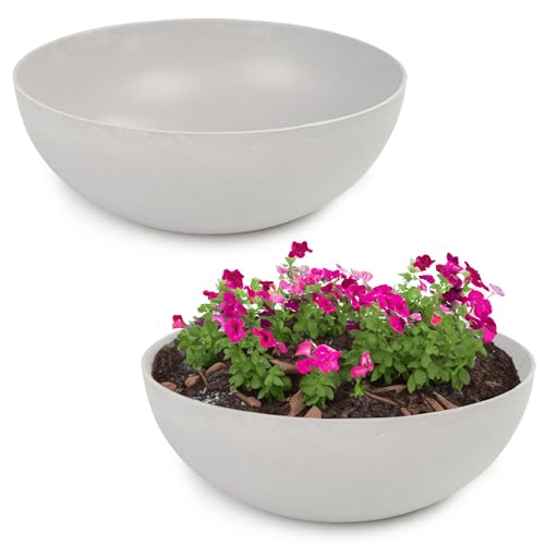 matches21 HOME & HOBBY Pflanzschale für draussen in hell-grau marmoriert 25 x 9 cm als wetterfeste Blumen-Schale