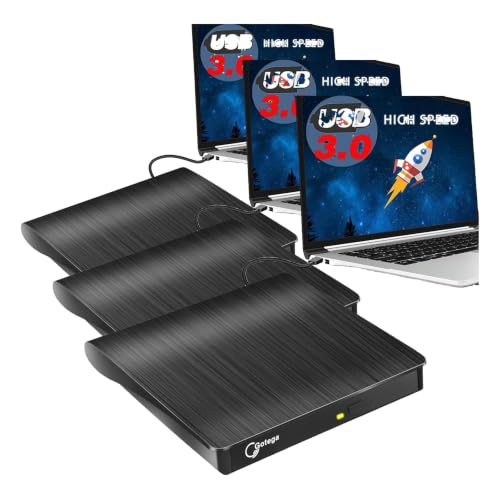 Image of Gotega External DVD Drive, USB 3.0 Portable + /-RW, DVD Player for CD ROM Burner Compatible with Laptop Desktop PC Windows Linux OS Apple Mac Black (Pack of 3)
