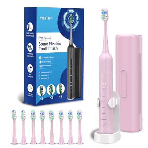 Electric Toothbrush for Adults and Kids, Sonic 47,000 VPM with 5 Modes and 3 Intensities, Travel Toothbrush with Case, 3 Hours Charge for 60 Days, Built-in Smart Timer Pink