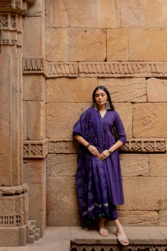 Image of GoSriKi Women's Rayon Blend Solid Anarkali Kurta with Pant & Dupatta