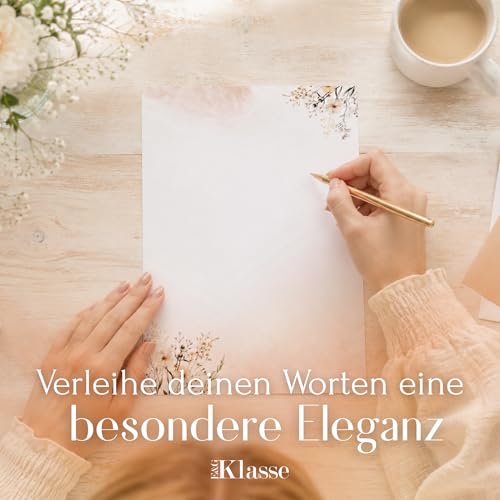 Briefpapier/Briefumschlag Set edel in Beige mit Wildblumen bedruckt 2 seitig A4 120 g/m² c6 80 g/m² von 10 bis 100 Blatt mit Umschlägen Kuvert vintage (20 Briefpapier MIT 10 Umschlägen)