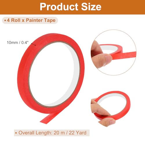 Image of PATIKIL Masking Tape 0.4 Inch Wide, 4 Roll 22 Yard Painters Tape Bulk No Residue Craft Tape for Wall Painting Labeling Car Painting Home DIY Flower Crafts Decoration, Red