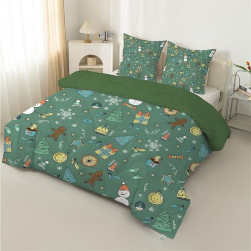 Edredón tamaño Superking, edredón reversible para todas las estaciones, 7,5 tog, diseño de copos de nieve de Navidad, edredón de hombre de jengibre, lavable a máquina, para cama, verano, invierno