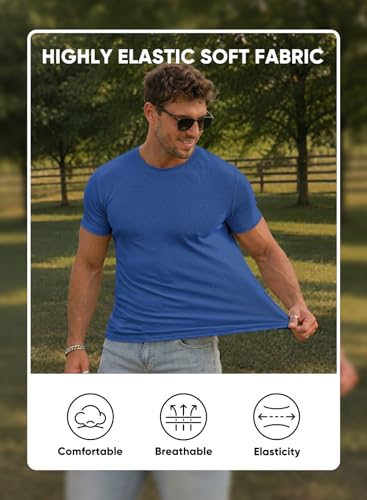 Image of JMIERR Mens Short Sleeve T Shirt Summer Muscle Slim Fitted Crewneck Longline Tees Shirts for Gym Workout