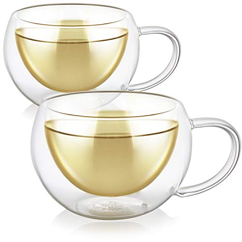 Teabloom Modern Classic Insulated Cups – 6 Oz / 200 Ml – Set Of 2 Double Walled Glass Cups For Tea Or Coffee #TOP23