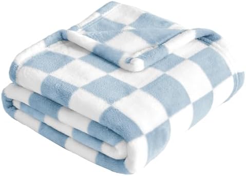 Yurhap Checkered Baby Blanket Fleece Baby Blankets for Boys, Ultra Soft Cozy Fluffy Infant Toddler Newborn Receiving Blankets for Crib Stroller, 30”x40”, Blue