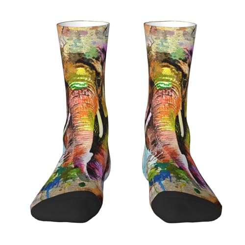 HAZIMCS African elephant watercolor art Socks for Women Teen Girls Boys-Novelty Colorful Funny Dress Cute Crew Socks - Halloween Christmas Stockings Costumes Gifts Casual Color contrast stockings