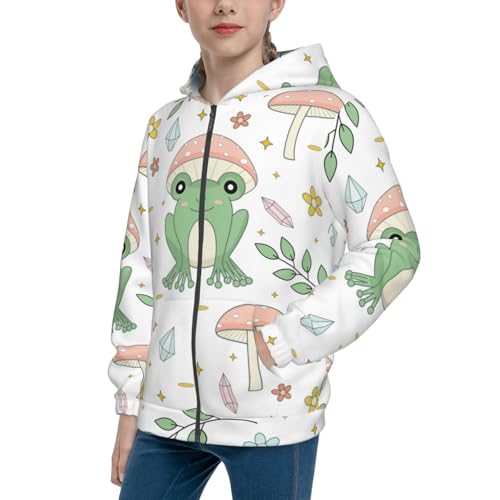 Frog and Mushrooms Kid Hoodies Boys Zip Up Sweatshirts Girls Pullover with Pocket