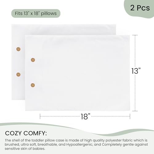 Image of EXQ Home Toddler Pillowcases with Button Closure 13x18 Travel Pillow Case Set of 2, Small Pillow Case Fits Baby Pillow Sized 12x16, 13x18, Kids Pillowcases 2 Pack Machine Washable (White)
