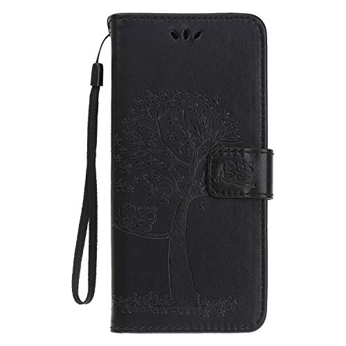 Skhawen - Custodia a portafoglio per iPhone 11, in pelle PU, antiurto, a portafoglio, con supporto per carte di credito, colore: Nero