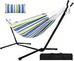 Goutime 9Ft Double Hammock with Detachable Stand,450 Pound Capacity, Includes Pillow and Portable Carrying Bag Perfect for Indoor Outdoor Patio, Deck, Yard,Balcony (Ocean)