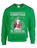 ALLNTRENDS Adult Sweatshirt Christmas Is Magical Unicorn Ugly Xmas Cute Holiday Top (XL, Irish Green