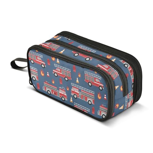 Image of Custom Fire Trucks Pencil Case Box Boys Girls Personalized Name Large Pencil Pouch Stationery Pen Bag Organizer for Kids Adults School Office