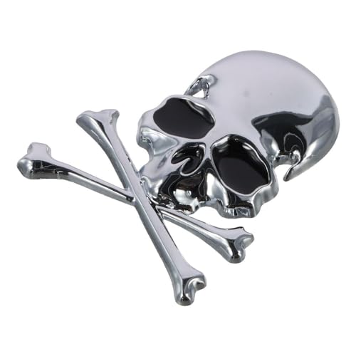 Image of BYOBYO 2Pcs Skull Crossbone Emblem Stickers Silver Skull Skeleton Car Emblem Badge 2.9x2.4inch 3D Logo Metal Badge Sticker Decals Skeleton Car Decorations