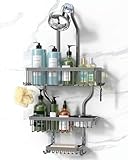 YASONIC Shower Caddy Hanging - Never Rust Organizer - Aluminum over The head caddy with 10 Hooks for Razor/Sponge - Shower Rack with Soap Basket - Grey