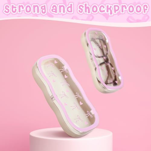 Image of Beeveer Bow Glasses Case Hard Shell Coquette Pink Bow Clear Eyeglass Case Cute Holder for Sunglasses and Reading Glasses Coquette Gifts for Women Men Girls