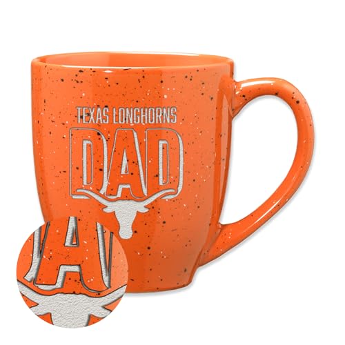 Tasse à café en céramique mouchetée Texas Longhorns Dad avec gravure laser durable