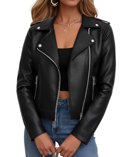 Ommiivex Women Faux Jacket Leather Cropped Bomber Coat Fall 2026