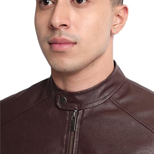 Image of Bewakoof Men's Solid Regular Fit Full Sleeve Stand Collar Nylon Jacket