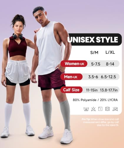 Image of PULIOU Cooling Compression Socks for Women Men, 20-30 mmHg Circulation Knee High for Travel, Flying, Running, 2 Pairs