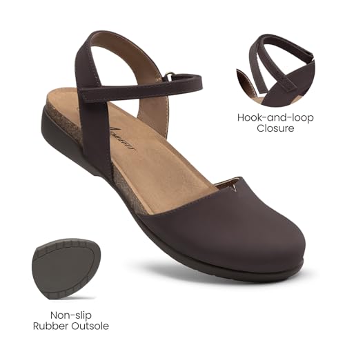 Image of Athlefit Women's Closed Toe Sandals Comfort Cork Footbed Arch Support Flat Sandals
