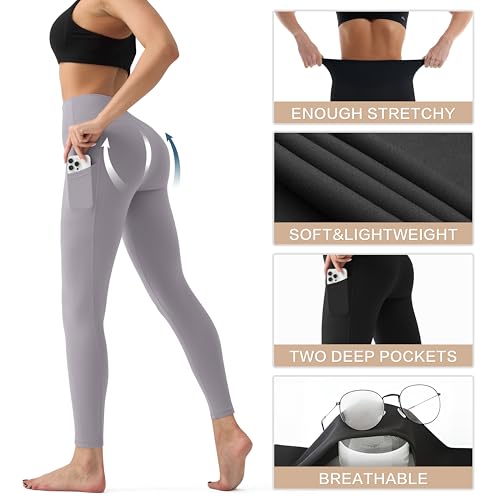 Image of YUDSUD High Waisted Leggings for Women with Pockets - Tummy Control Capris Yoga Pants for Workout Running Athletic Cycling