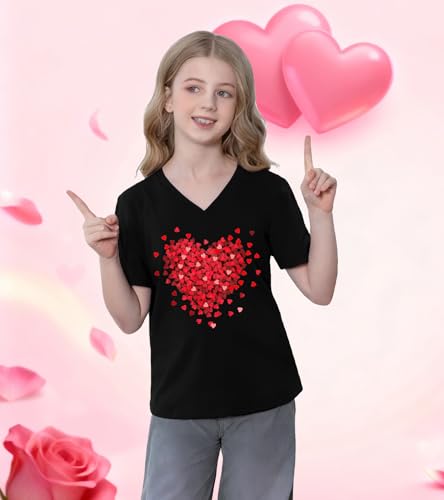 Image of LAZYCHILD Kids Valentine Shirt Girls Valentines Day Shirts Heart Graphic Long Sleeve Striped Tee Tops 5-14 Years