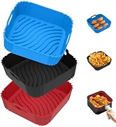 3-Pack Reusable Silicone Air Fryer Liners - 6.3" Pot For 3-5 QT Fryers (Pink, Blue, Red)
