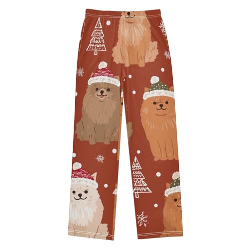 ZZXXB Xmas Pomeranian Trees Boys Long Pants Soft Trousers Elastic Waist Kids Lounge Bottoms with Pockets S-XL