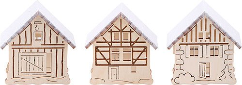 Maisons avec neige Erzgebirge Tietze - Lot de 3 décors miniatures 5,5x5cm pour arche lumineuse