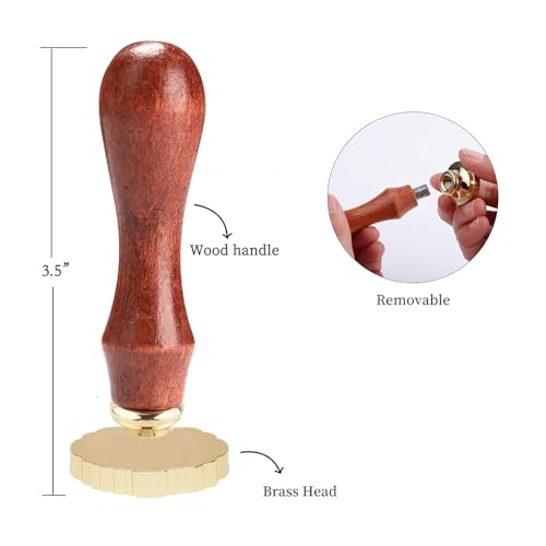 WUERLIN Frame Wax Seal Stamp Kit 6pcs Brass Wax Seal Head with Removable 6pcs Wood Handle Vintage Photo Frame Stamp Design for Wedding Invitations Sealing Letters Envelopes Diplomas Scrapbooking-Kit 1