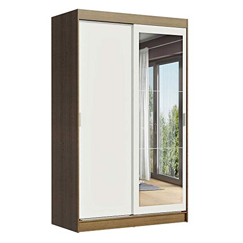 Guarda-roupa Solteiro Madesa Tokio 2 Portas de Correr com Espelho 2 Gavetas - Rustic/branco