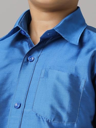 Image of RAMRAJ COTTON Boys Silk Cotton Shirt With Adjustable Cream Dhoti Perfect For Ceremonies| Festivals| And Special Occasions