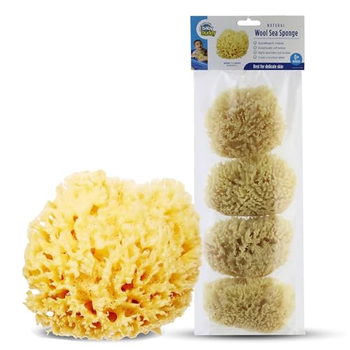 Image of Baby Buddy Natural Wool Sea Sponge, Newborn Bath Time Essential, Ultra Soft for Delicate Skin, Hypoallergenic and Biodegradable, 4 Pack