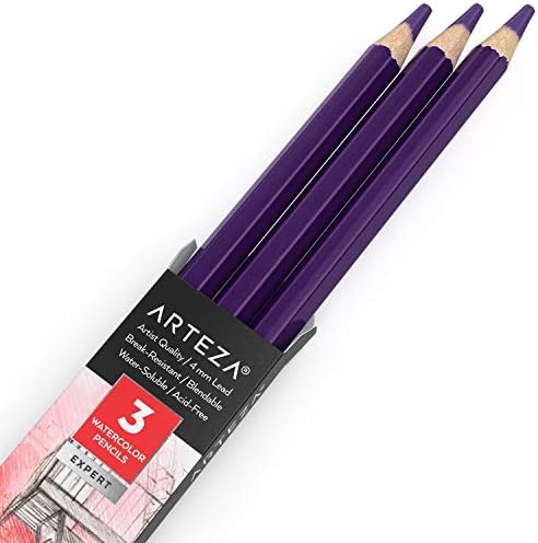 ARTEZA Professional Watercolour Pencils, Pack of 3, A154 Koala Gray, Water-Soluble Pencils for Colouring, Blending, Layering & Watercolour Techniques