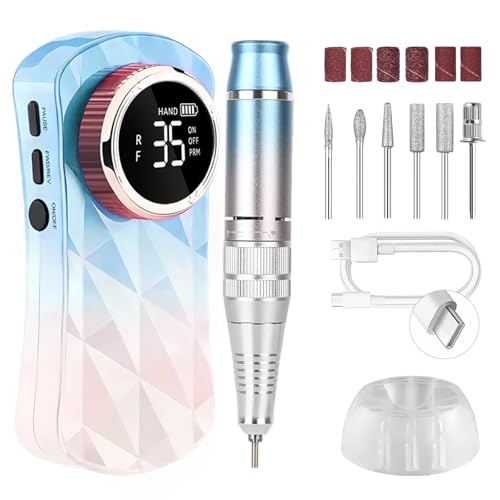 CozyZen Portable Professional Nail Drill, 35,000 RPM Rechargeable Electric Nail File, Cordless E-File Machine with Extended Battery Life, Lightweight Design for Manicure & Pedicure (Gradient Blue)