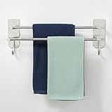 Toallero sin taladrar, 80 cm, doble, autoadhesivo, con 2 ganchos para toallas de...