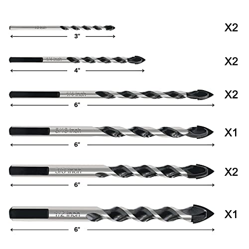 Gmtools 10Pcs Masonry Drill Bits Set, 1/8 To 1/2" Concrete Drill Bit Set, Multi-Material Drill Bits For Brick, Tile, Cement, Ceramic, Glass, Plastic, Industrial Strength Carbide Tip With Storage Box #TOP2