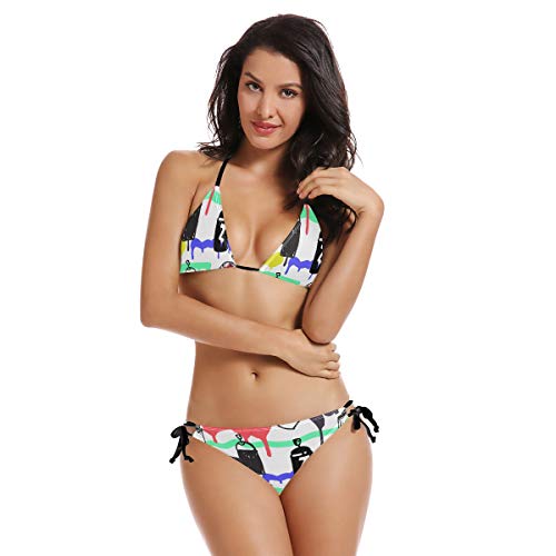 Preisvergleich Produktbild AIMILUX Bikini zum Schnüren,Mode Schwarzweiss Graffiti Handzeichnungsdesign Hip Hop Straßenkunststil,Frauen Badeanzug Low Rise Skinny(L)