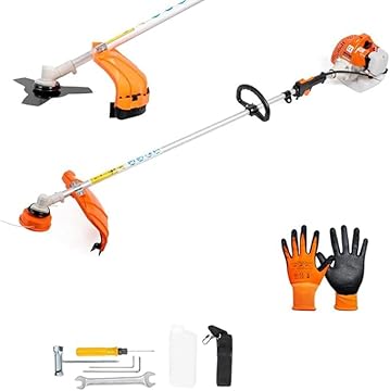 Decespugliatore a scoppio multifunzione 2 in 1 52cc 2 tempi professionale con testina doppio filo da 2 mm e disco tre denti in acciaio rinforzato tagliasiepi e bordo
