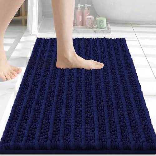 Arotive Luxury Bathroom Rugs 24x16 Extra Soft Thick Absorbent Shaggy Chenille Bath Rugs Non-Slip Machine Wash Dry Bath Mats for Bathroom Floor Tub and Shower Home Decor Accessories Navy