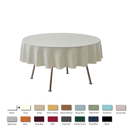Image of maxmill Round Textured Tablecloth Spill-Proof Wrinkle Free Soft Jacquard Table Cloth for Circular Table Cover, for Dining Room Buffet Banquet Parties Holiday Dinner, 70 Inch Ivory
