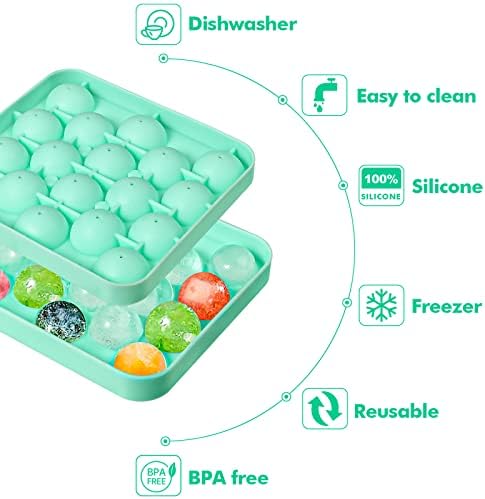 Webake 2 Pack Silicone Round Ice Cube Molds, 1.1 Inch Ice Ball Maker Easy Release Silicone Circle Ice Cube Tray Making 36PCS Sphere Ice for Chilling Cocktail Tea Coffee Green - Thumbnail 4