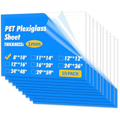 Image of Art3d 10-Pack of 8x10 inch PET /Plexiglass Sheets, Transparent Clear Flexible Plastic Sheet Panels for Craft, Picture Frames, Sign Blank, DIY Display Project