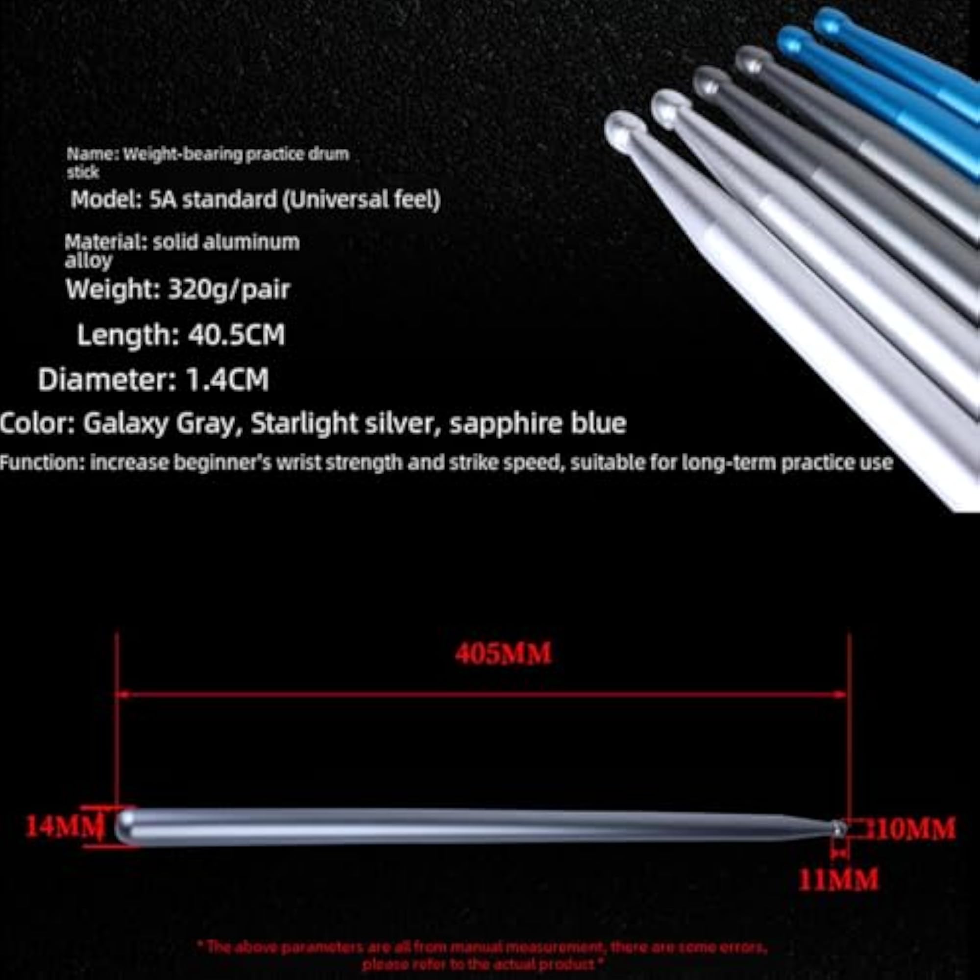 2pc Aluminium Alloy Drum Sticks for Kids and Beginners