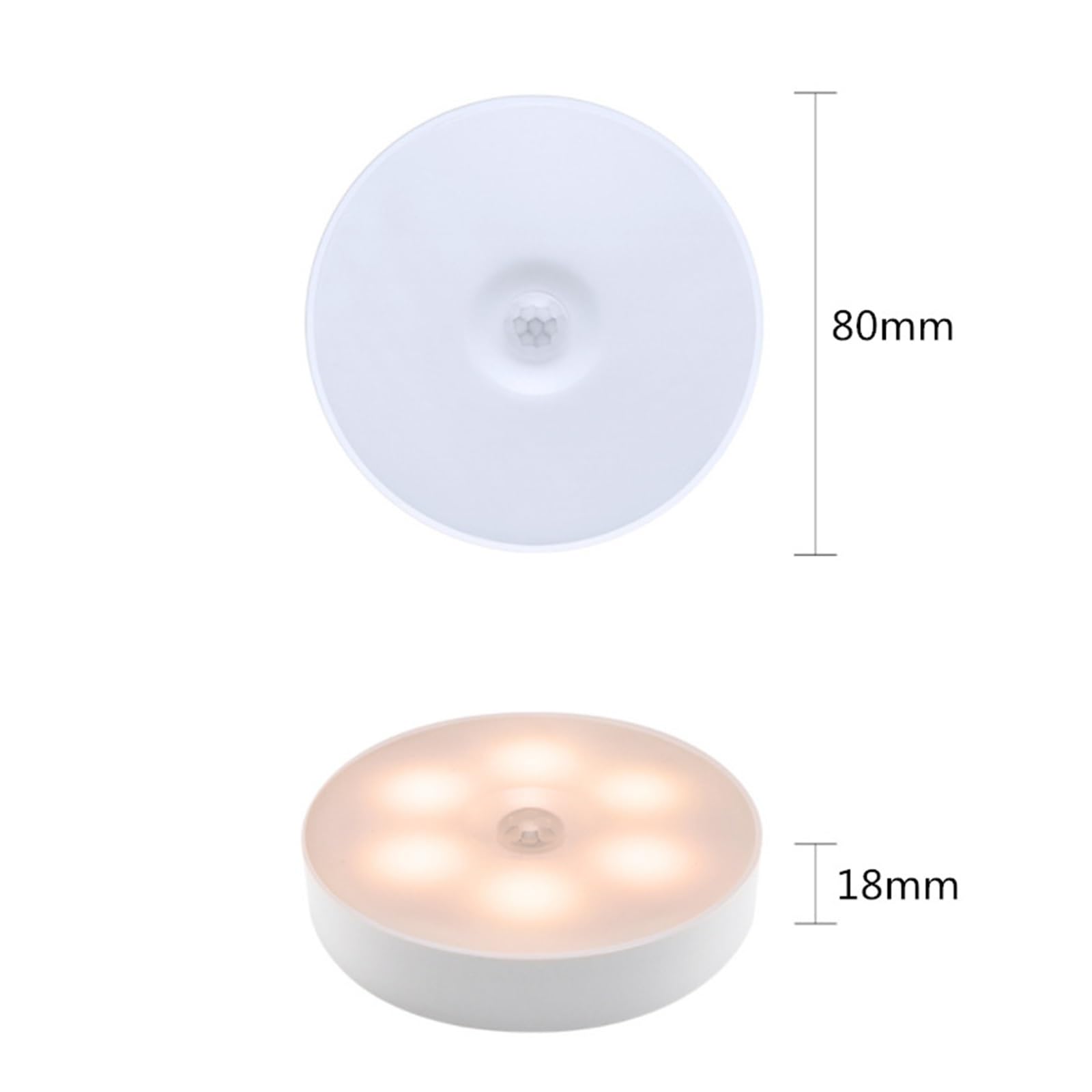 Unterschrank Leuchten LED-Nachtlicht Mit Bewegungsmelder, USB Wiederaufladbar, Rund, Quadratisch, Nachtlichter For Schlafzimmer, Kleiderschrank, Küchenschrank, Induktionsbeleuchtung(Round white)