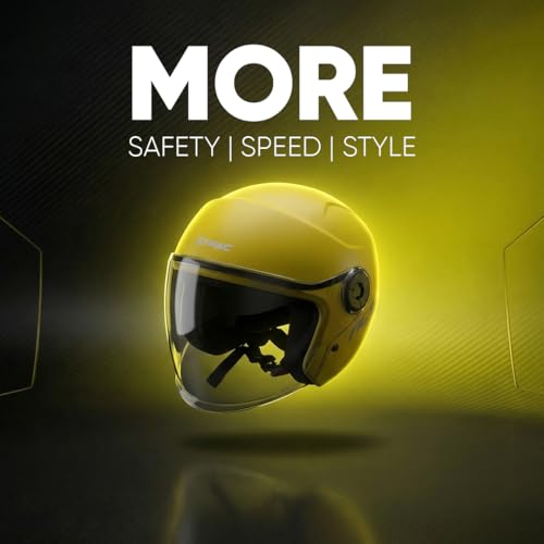 Image of Xtrac Ace ISI Certified Open Face Helmet for Men & Women | Half Face Bike Helmet with Scratch-Resistant Clear Visor | Lightweight ABS Shell | Quick Release Buckle | Yellow - L