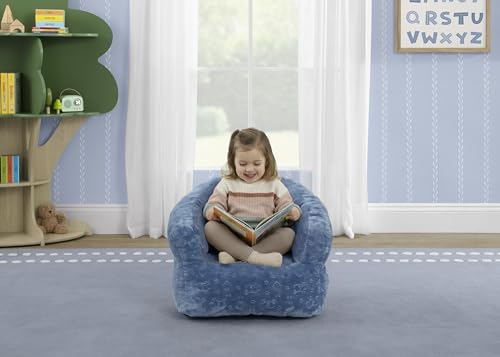 Delta Children - Serta Kids Plush Barrel Toddler Chair, Soft Foam Chair Bean Bag Chair Alternative for Boys and Girls, Cozy Seat for Reading, Watching Cartoons, Playroom Nursery Bedroom, Denim Blue - image 2